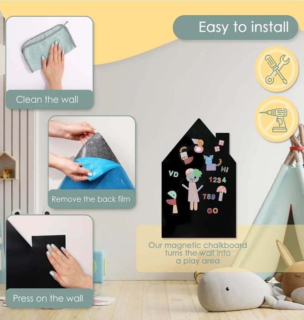 New Peel and Stick Magnetic Chalk Wall Decal with Learning Set