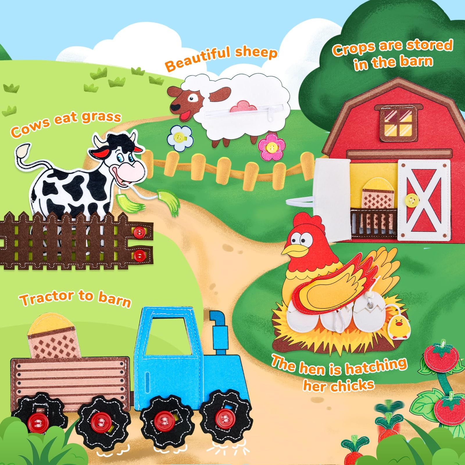 JoyCat Farm Busy Book for Toddlers 1–3 – Quiet Medium, Multicolored