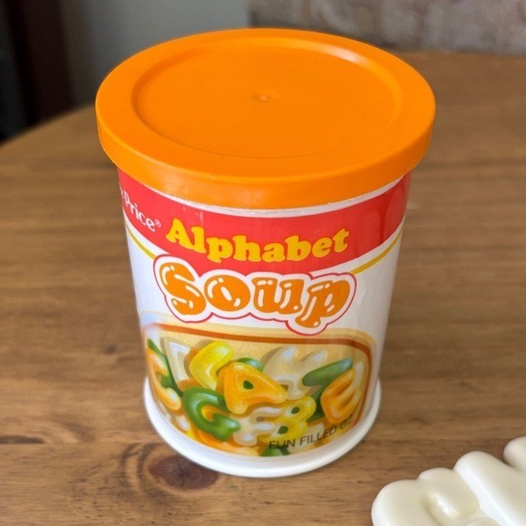 Vintage Fisher Price Alphabet Soup Letter Can & Letters Kids Food Play Set 1987