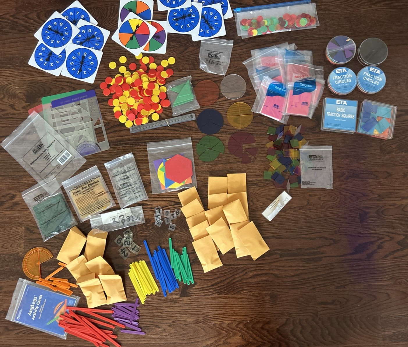 Lot ETA Overhead Projector Math Transparency Fraction Circles Anglegs Tiles