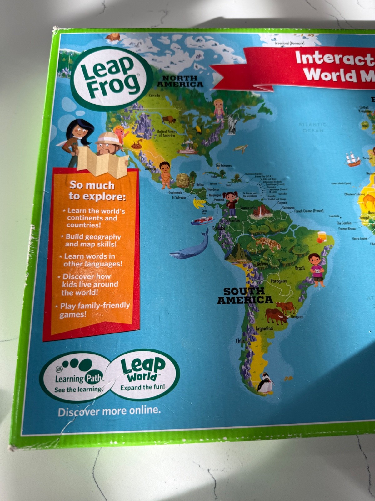 Leap Frog Interactive Jumbo World Map 2 Sided Tag Read System Pen Not Included
