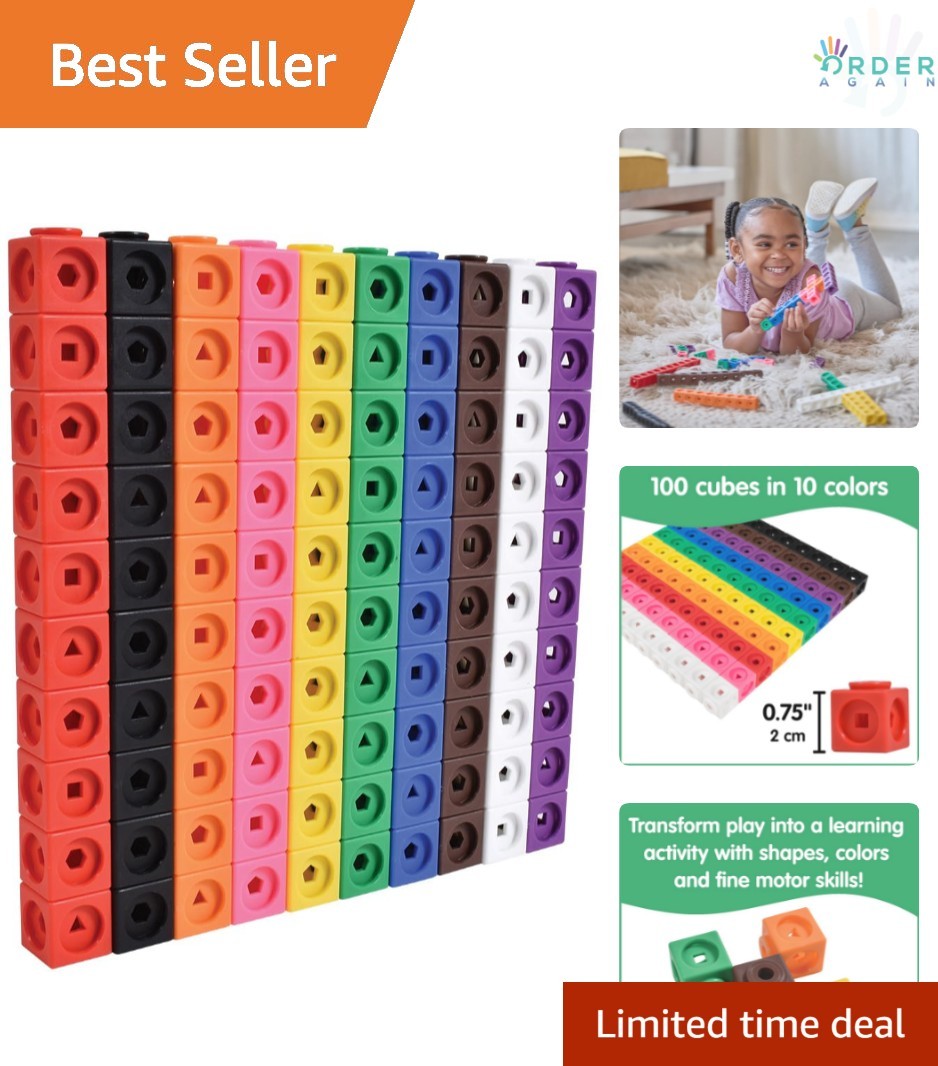Math Cubes Set of 100 Counting Blocks for Preschool Kids Shapes Colors