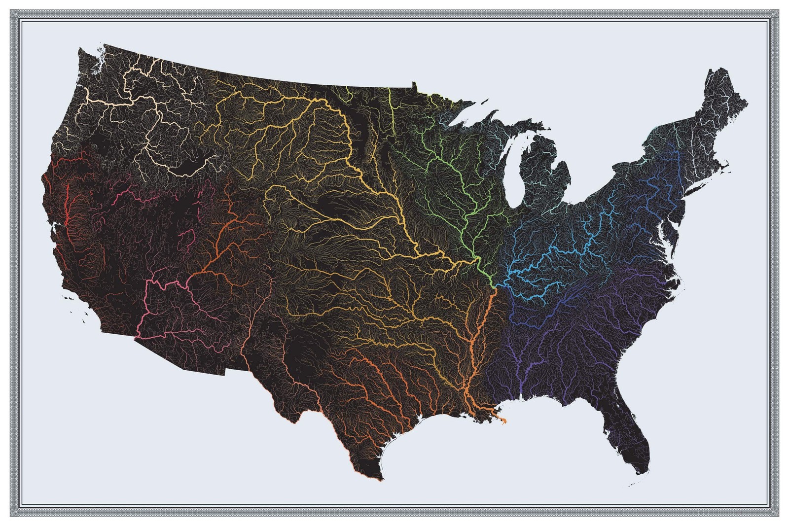 US Hydrological Map | Map of United States Rivers & Basins | 36” x 24̶