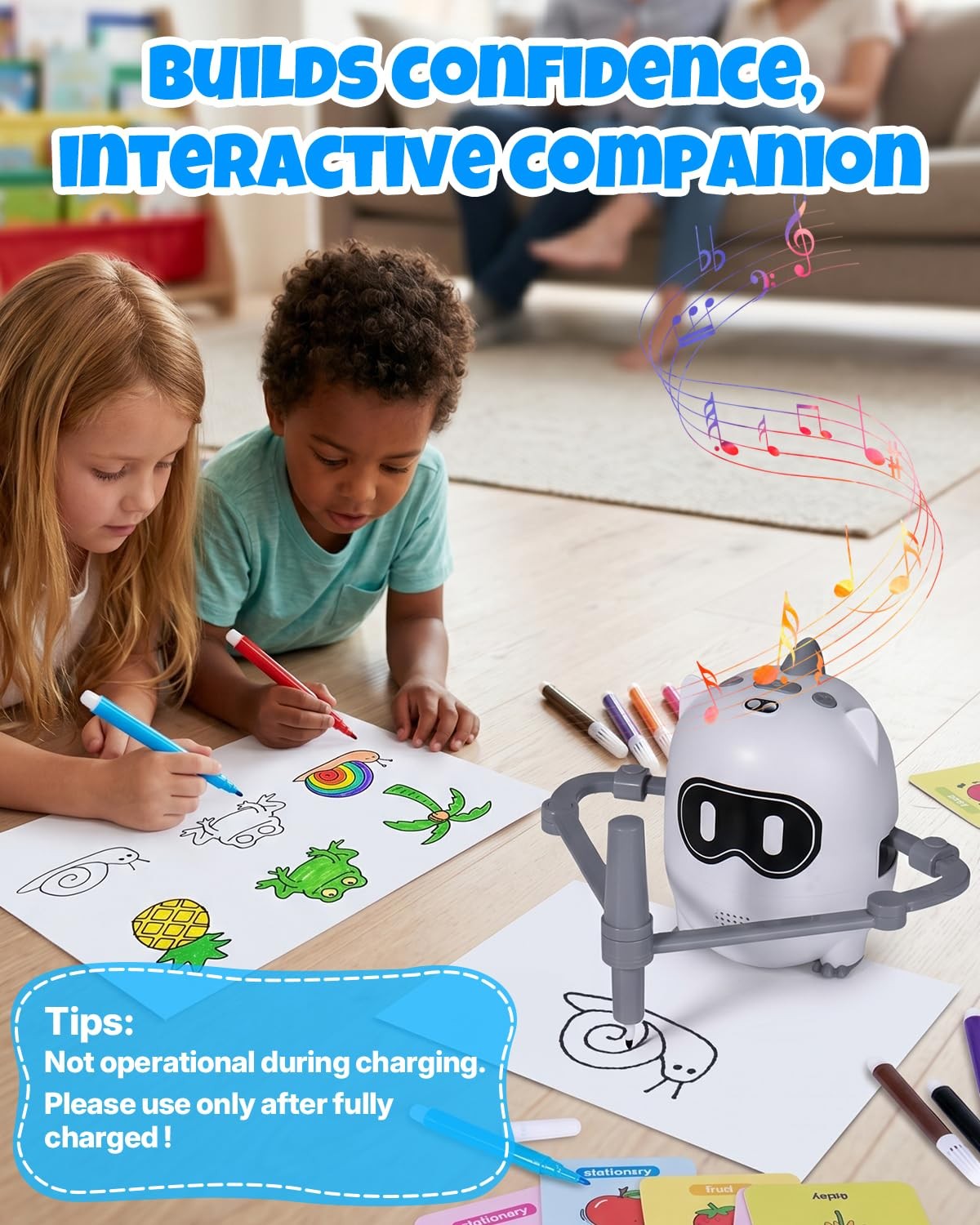 WOQWOQ Drawing Robot for Kids, Smart Scan & Music Interactive Standard, White