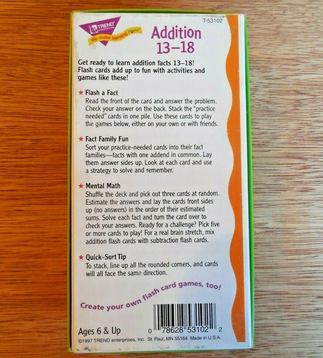 NEW! TREND Addition 13-18 Flash Cards Age 6+ w 99 Self-Checking Cards*Activity