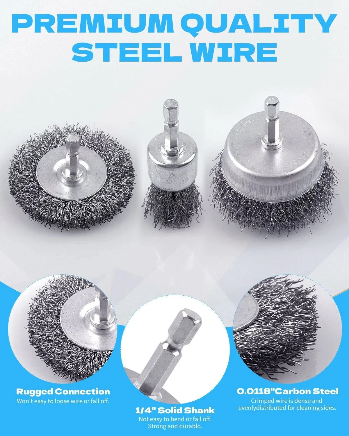 60 Pack Rocaris Carbon Steel Wire Wheel Brush Set – Cup, Wheel, and Pen Brushes