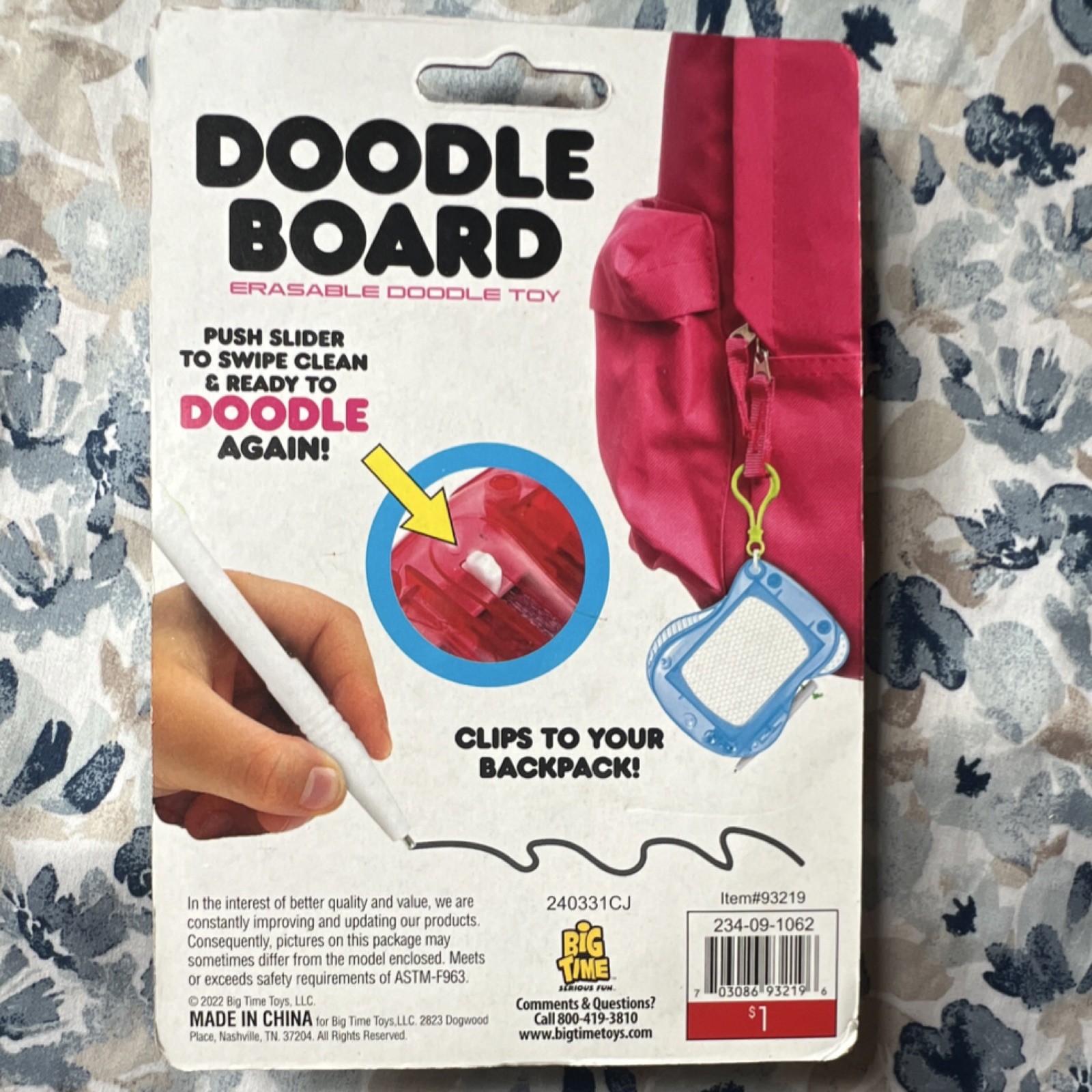 Big Time Toys Doodle Board Red Magnetic Drawing Board Kids Travel Toy New
