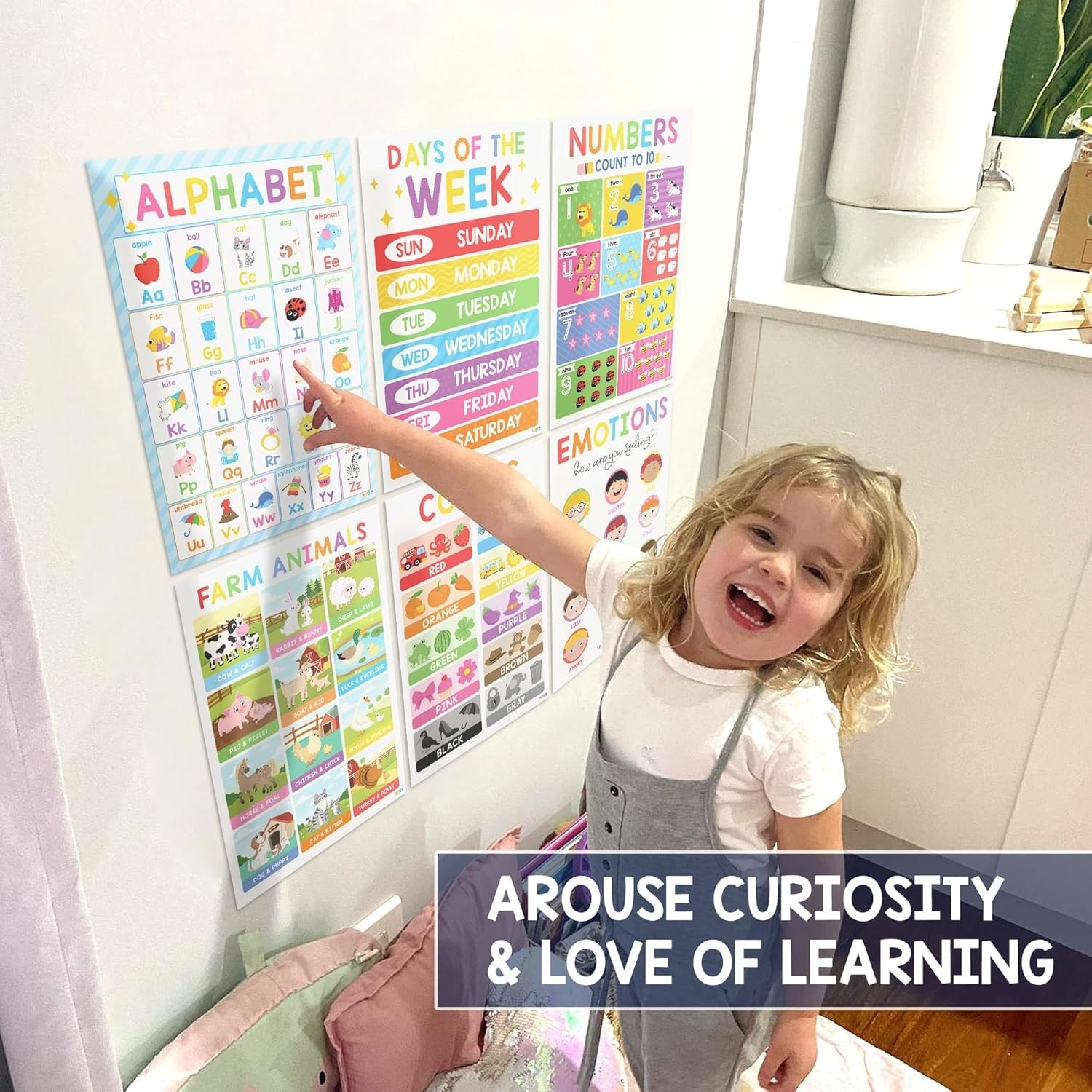 Preschool Learning Posters, Waterproof Educational Decor for Nursery & Daycare