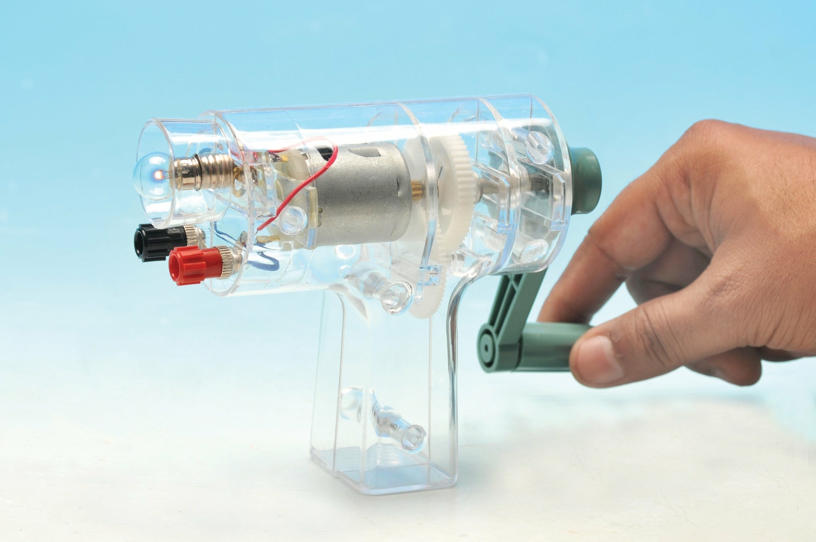 Hand Crank Generator, 12V DC – With Light Bulb & Lead Binding Posts – Eisco Labs