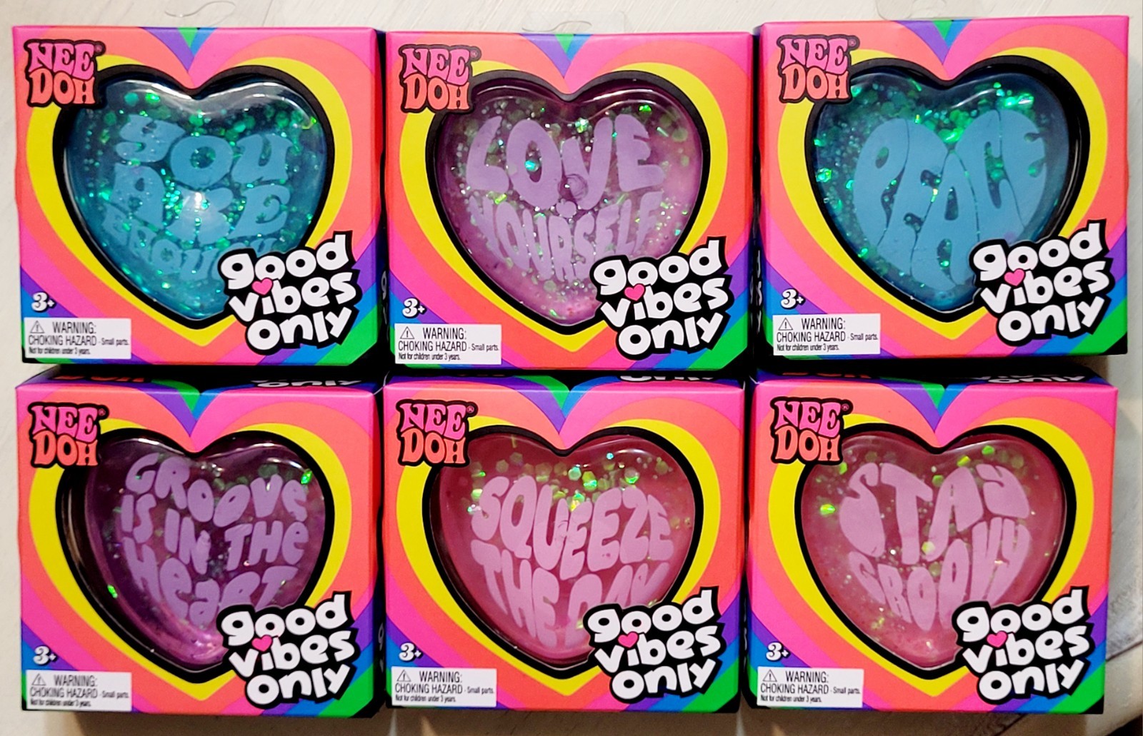 Nee Doh “Good Vibes Only”-Heart Shaped SQUISHY-1 of 6 Different Positive Sayings