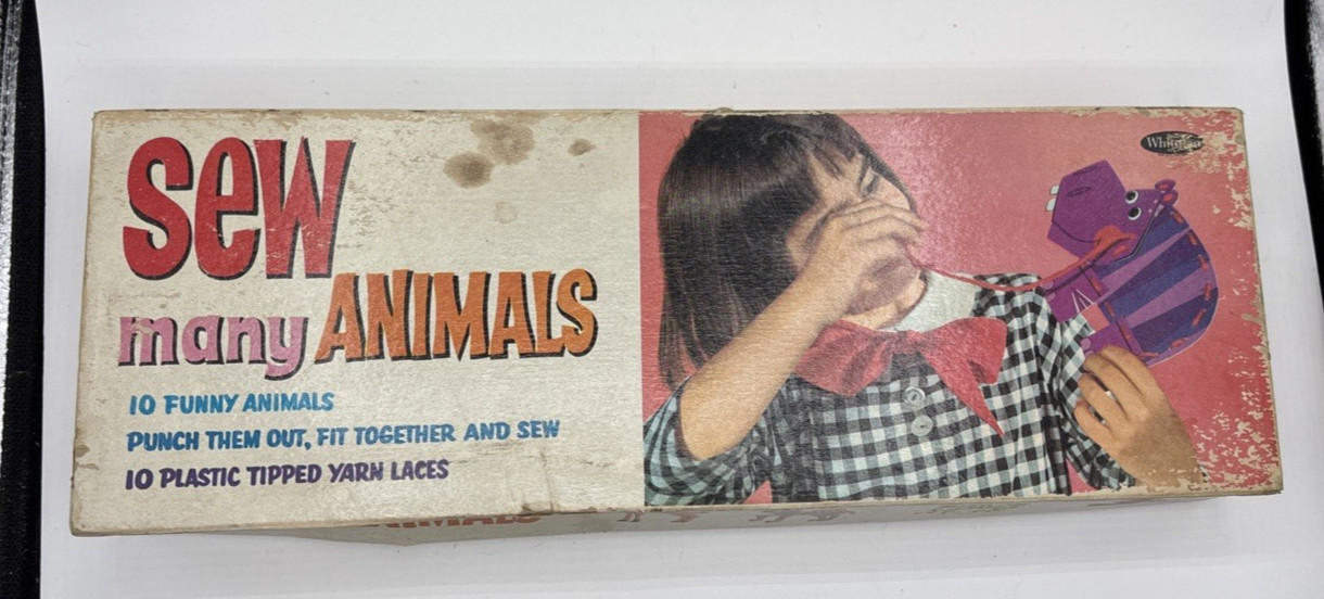 10 Animals + Laces Whitman Sew Many Animals Children’s Sewing Cards Vintage 1967