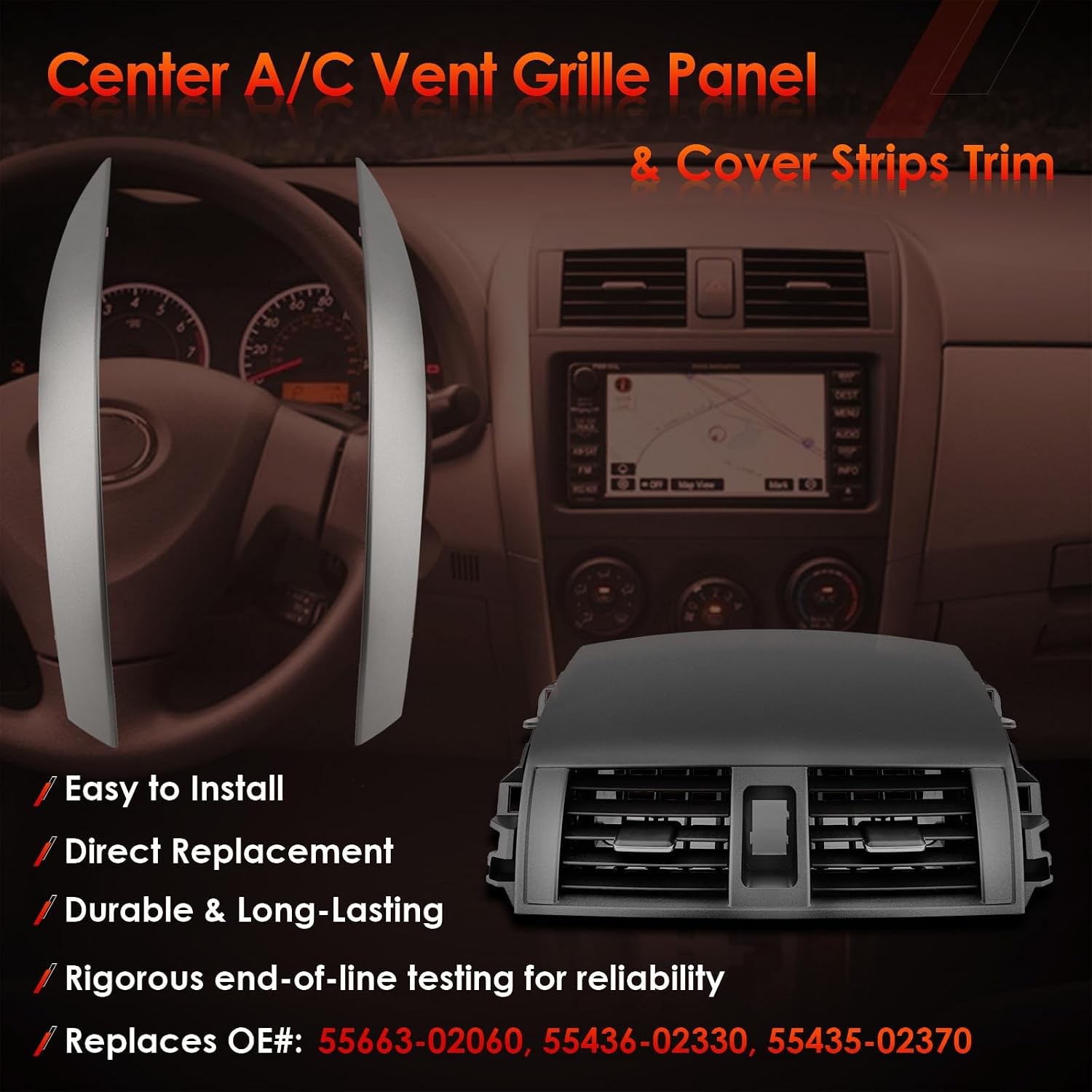 2008-2013 Corolla Center A/C Dash Air Vent Trim Cover Strips Compatible