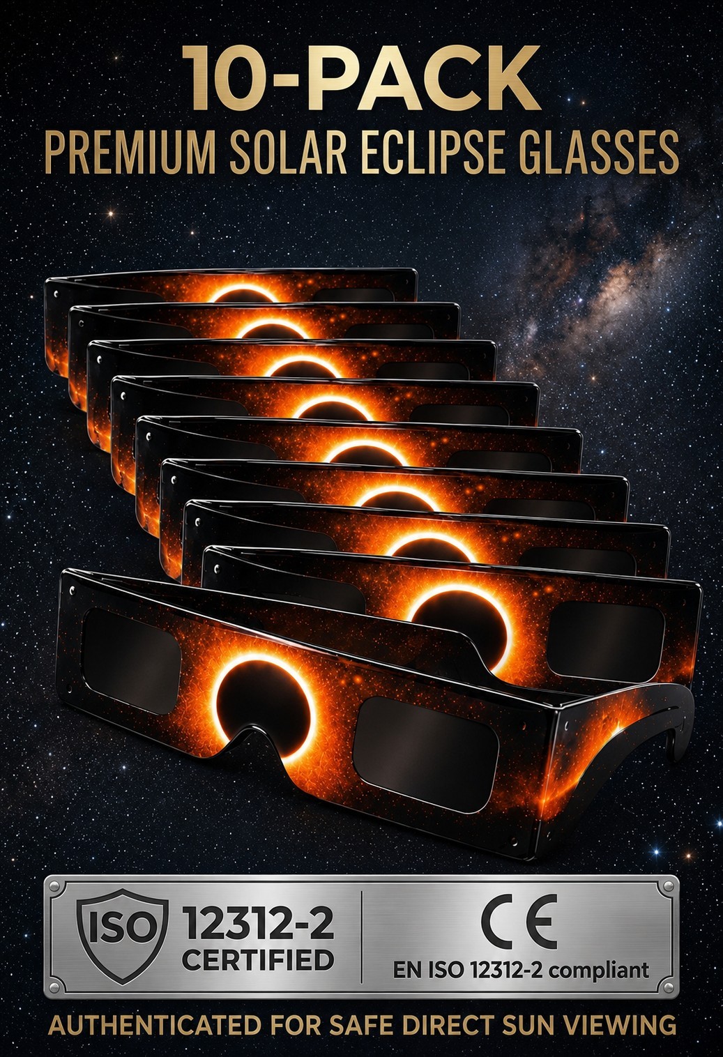 ​10x Solar Eclipse Glasses CE ISO Certified – Safe Sun Viewing UK Aug 12th 2026
