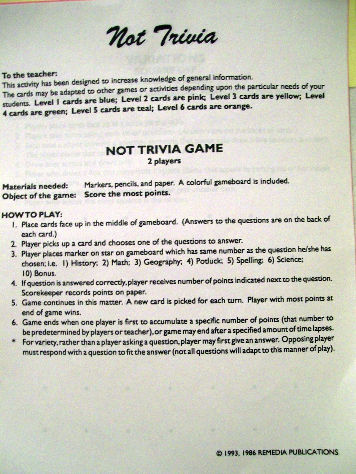 Remedia Educational Publications NOT TRIVIA 3 #560C