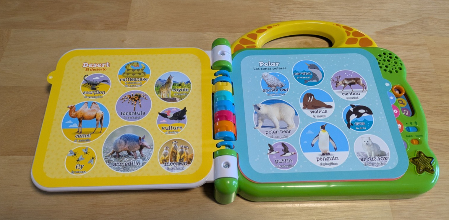 Leap Frog 100 Animals Book – Green Zoo Safari Woodland English/ Spanish speaking