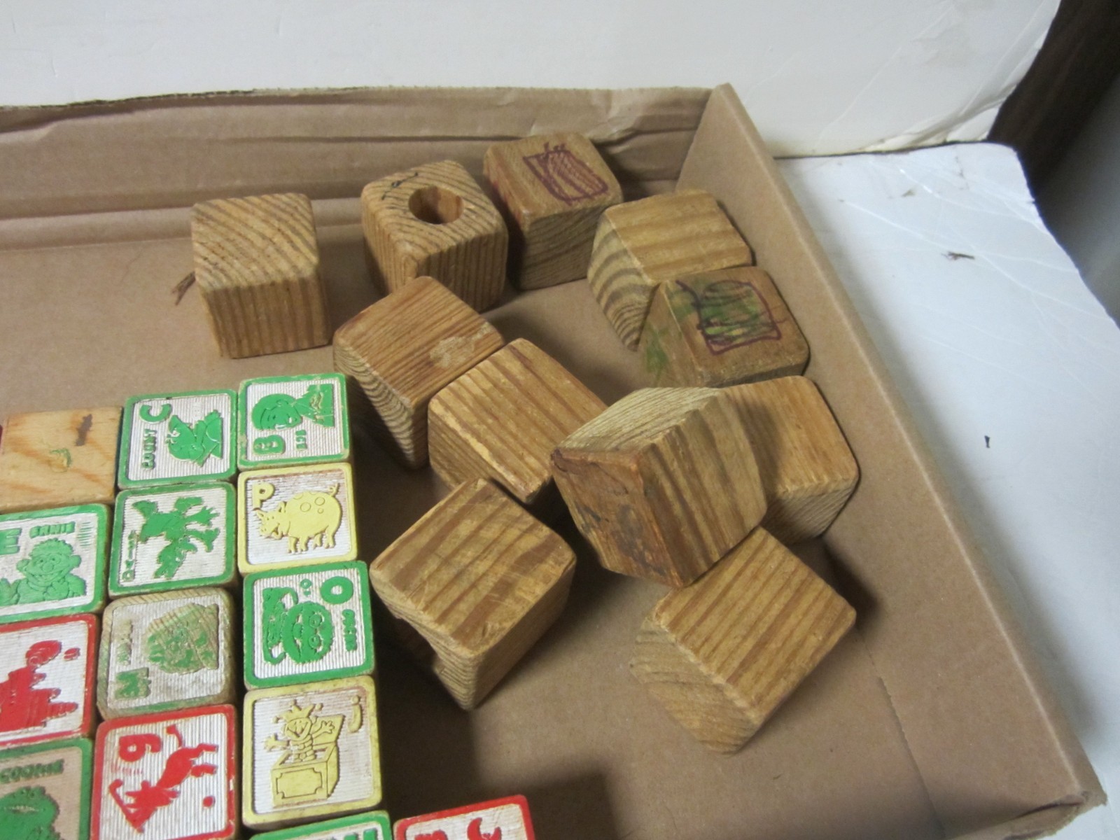 Vintage Wooden Alphabet Letter Blocks w/Animal & Objects, set of 35, plus 11