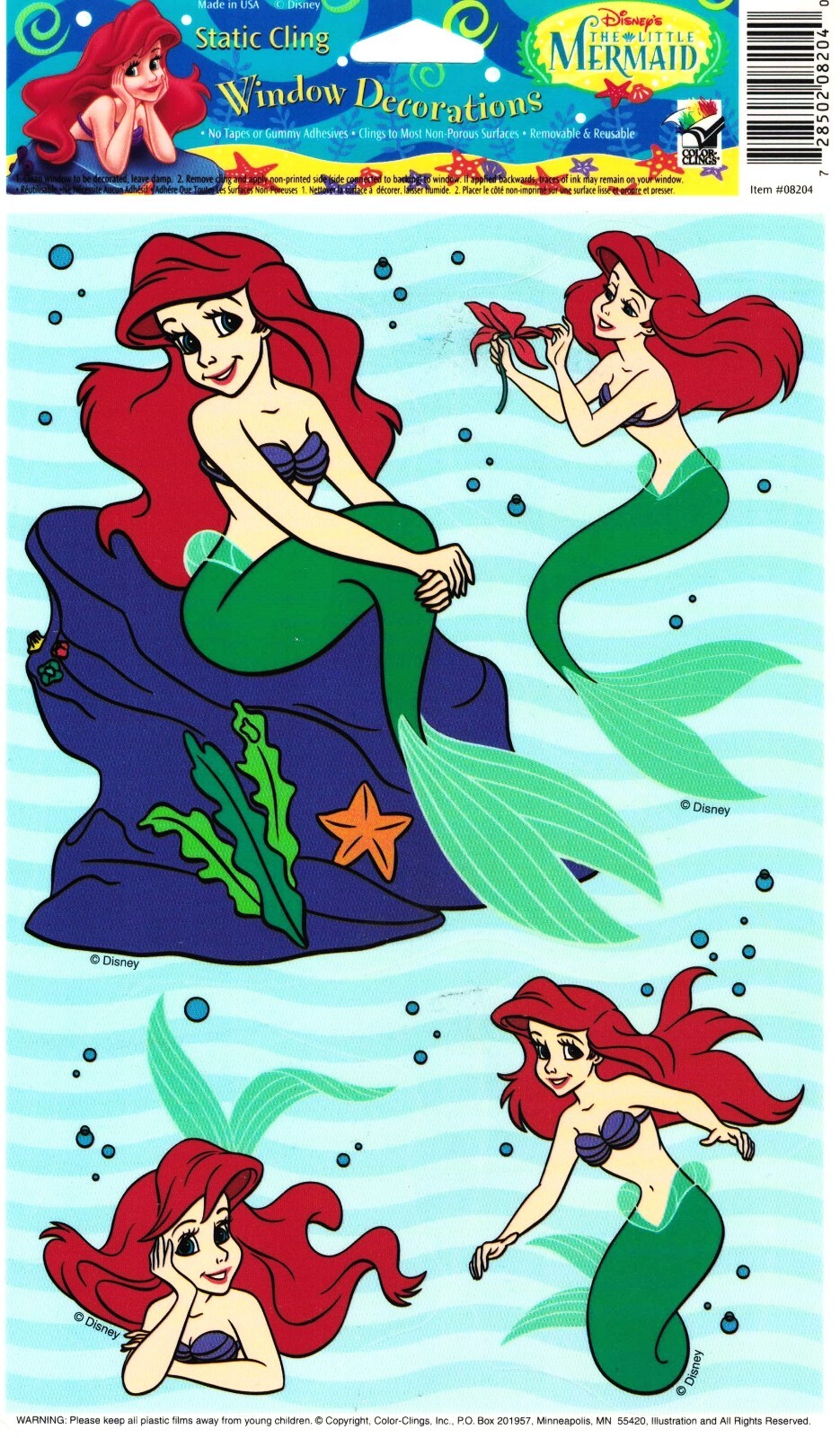 14 Vinyl Window Clings, Disney’s “The Little Mermaid”. Ariel, Ursula, Triton