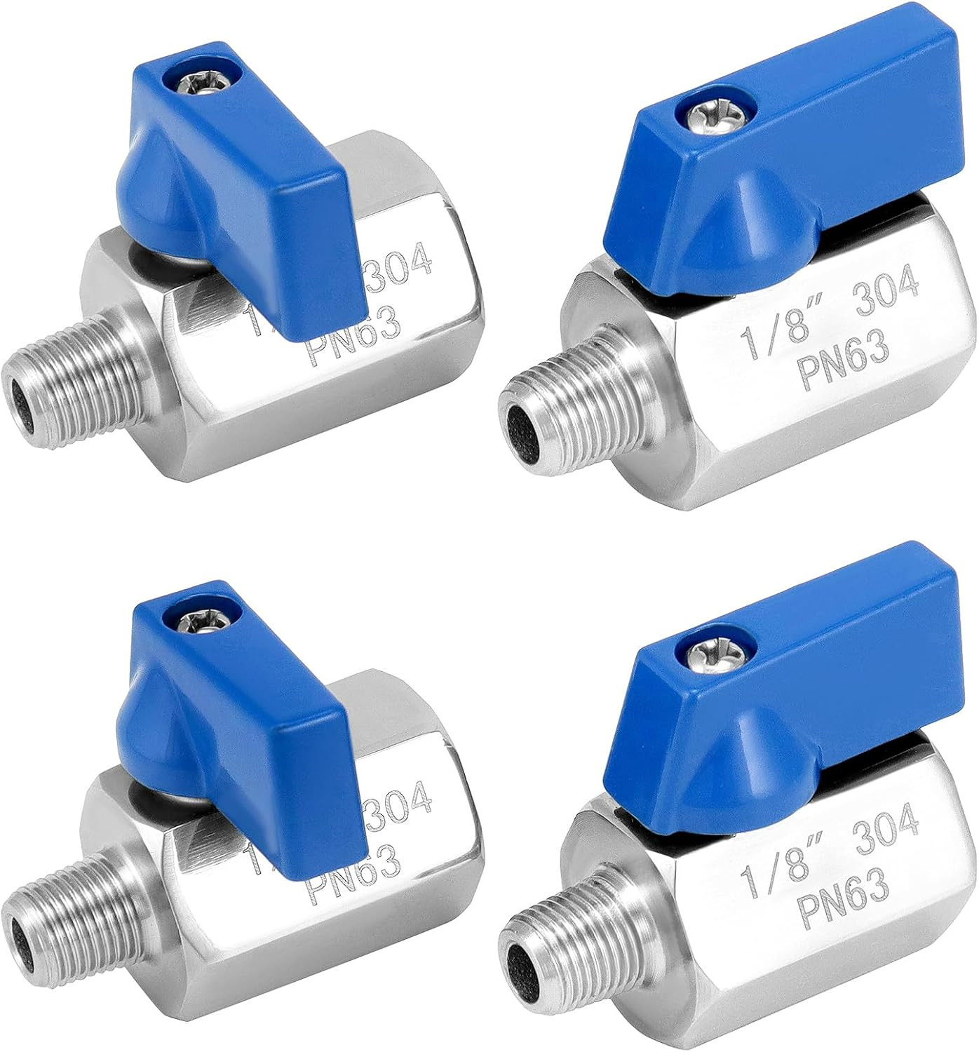 Mini Ball Valve, 4 Pack 1/8″ NPT Thread Female and Male 304 Stainless Steel Shut