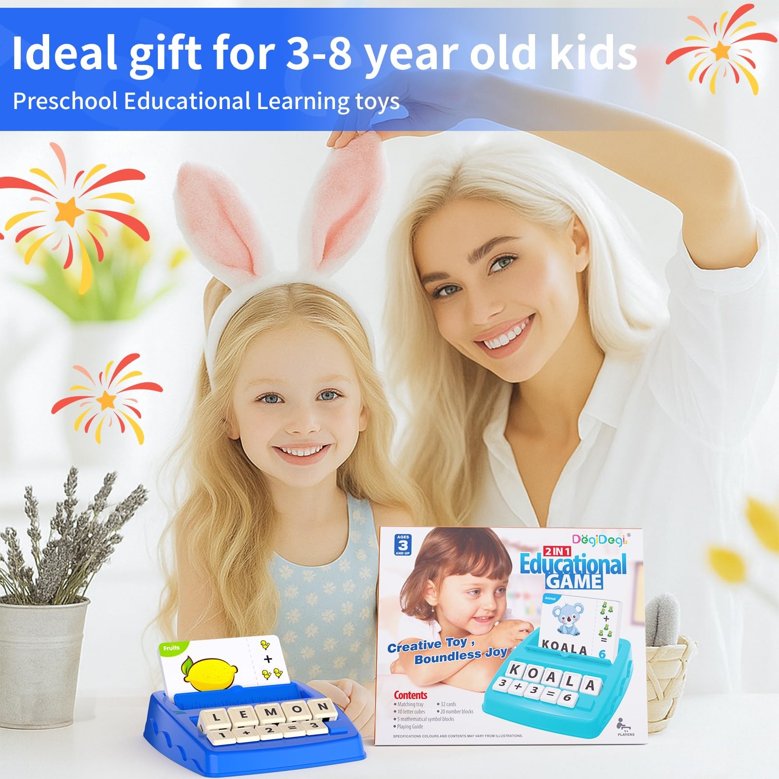 DEGIDEGI Educational Toys for Kids Ages 3-8, Matching Letter Small, Navy Blue
