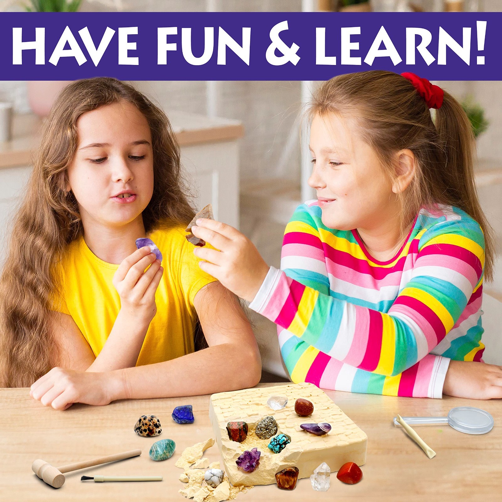 Gemstone Dig Kit – Excavate 16 Real Gems & Crystals, STEM Science Activity for K