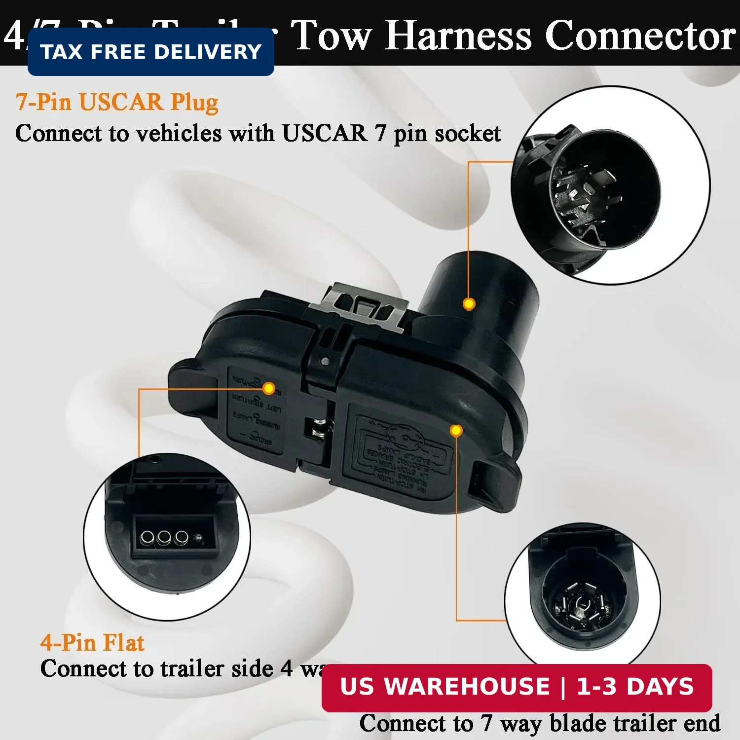 Trailer Brake Harness Towing 7-Pin Round / 4-Pin Flat Plug Connector for 2015-20