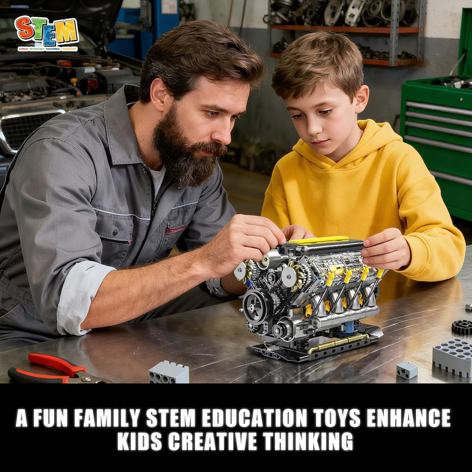 STEM V8 Engine Model Kit – 905 PCS Educational Toy for Teens & Adults