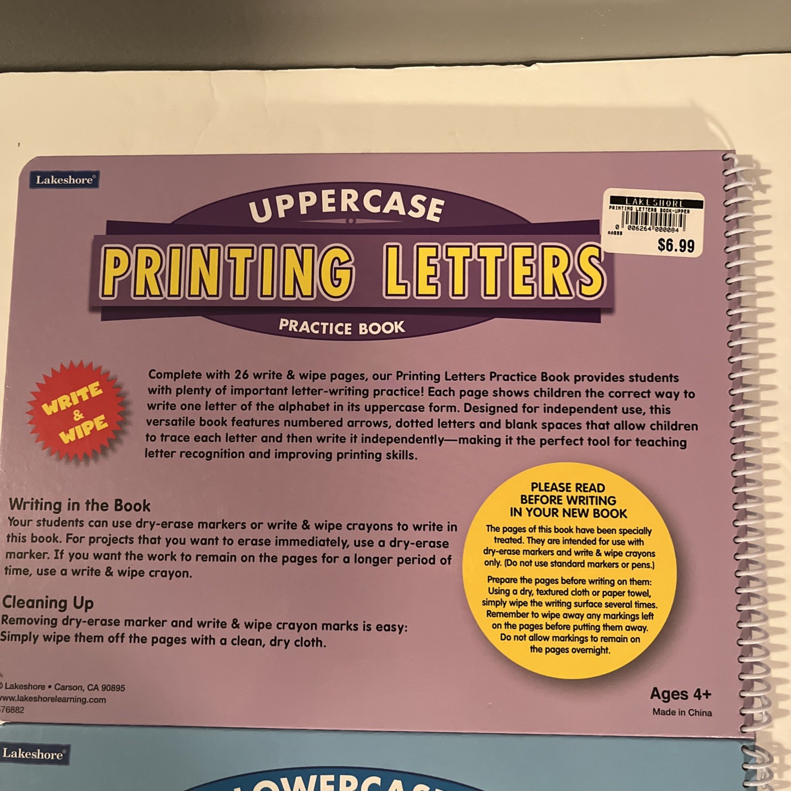 Lakeshore PRINTING LETTERS lower & upper case write & wipe books New. #197