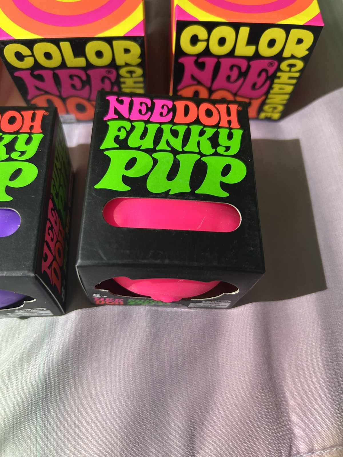 Lot of 5 Needohs Regular Funky Pups, Color Changing purple pink blue yellow