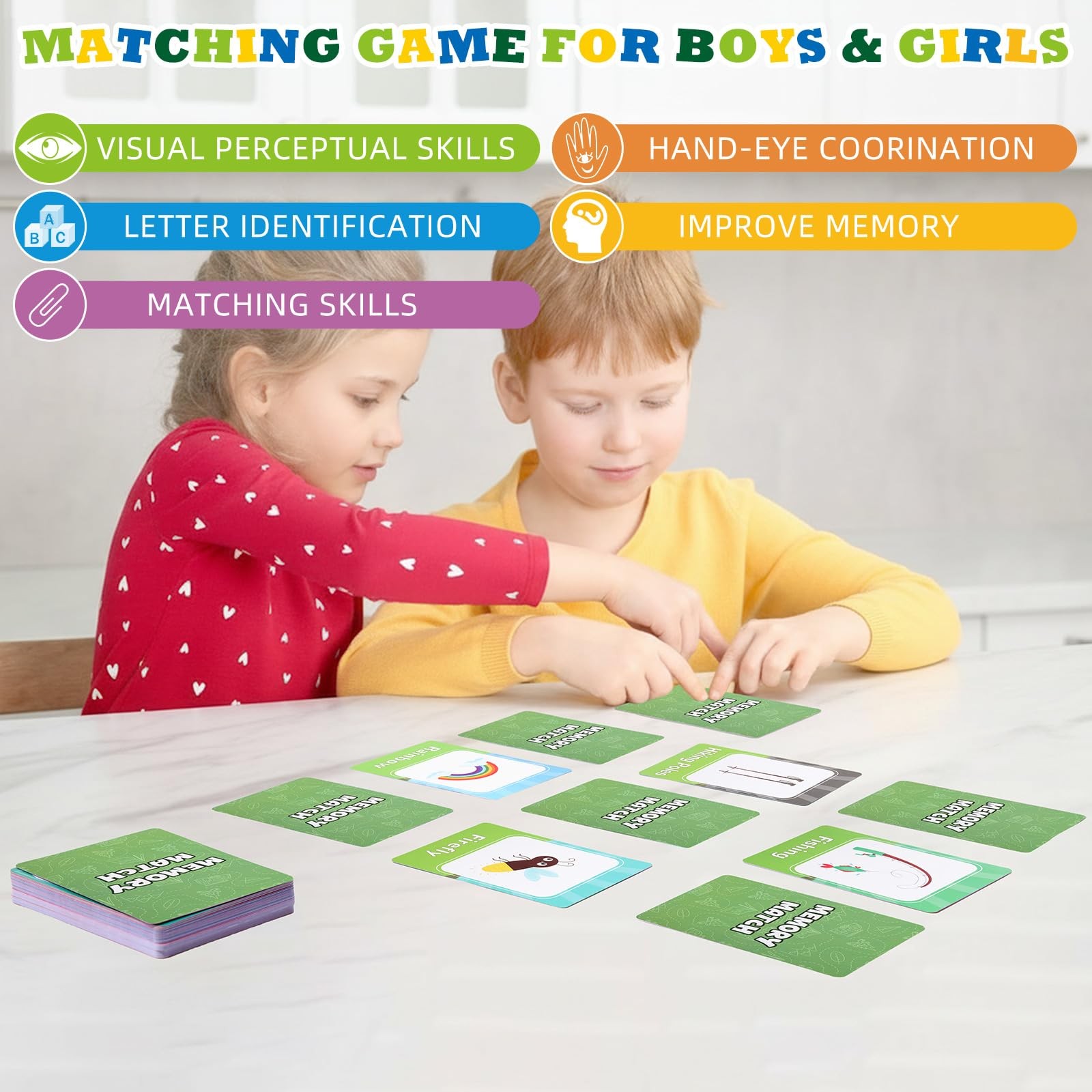 Memory Matching Game 4 Sets with 49 Cards – Animal, Fruit, Dinosaur, Food Themes