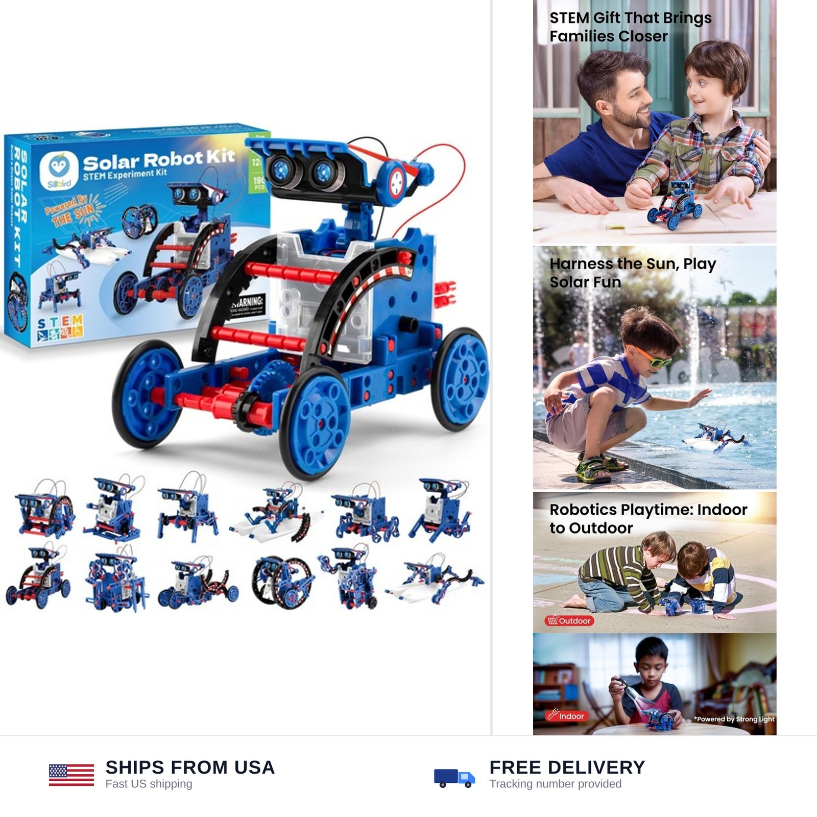Sillbird Solar Robot Building Kit STEM Gift for Boys Aged 8-12, 12-in-1 DIY S…