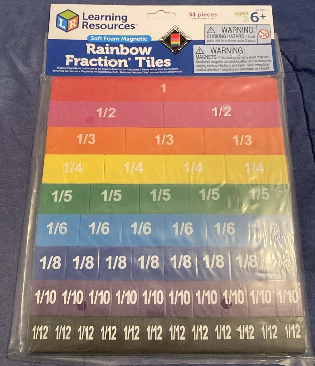 Learning Resources Rainbow Fraction Tiles – 51 Piece Magnetic Set NEW!