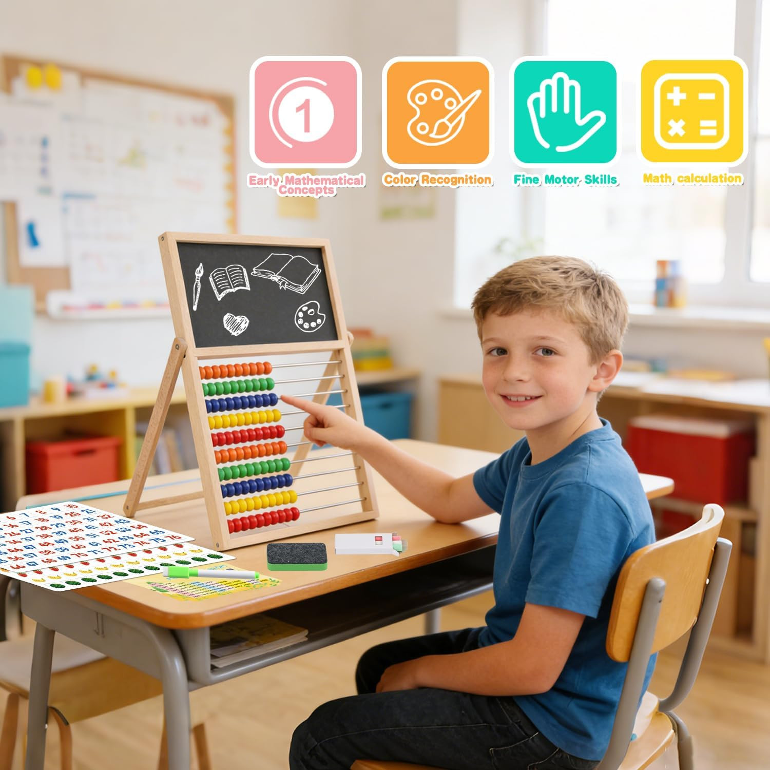 Wooden Abacus for Kids Math Games for Kids 3-5 4 5-7 6-8 Counters Toys with Doub