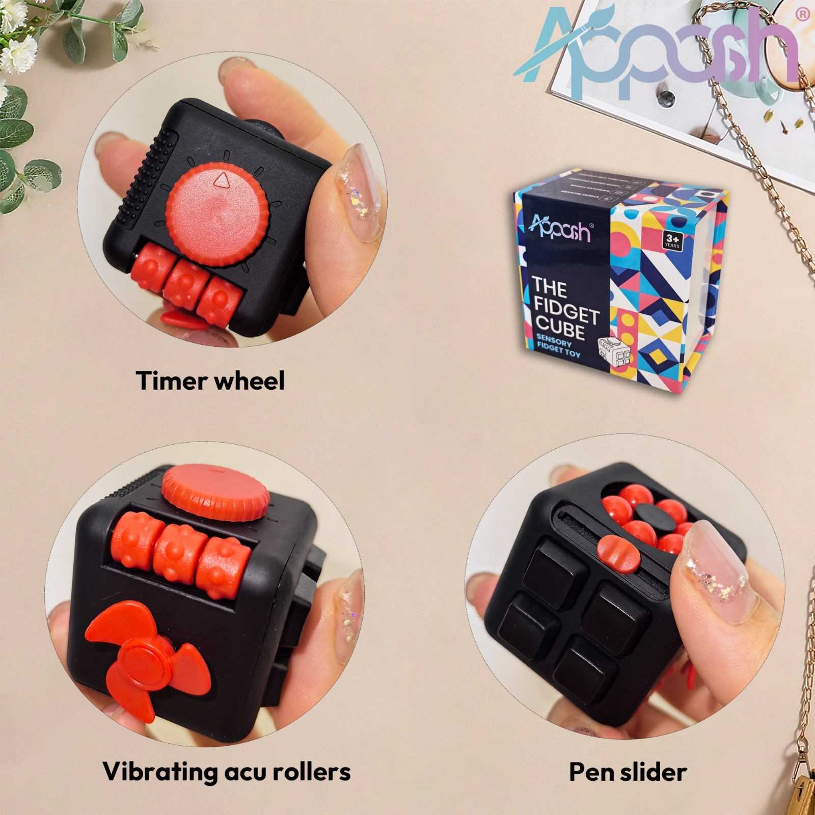 Fidget Cube 9-in-1 Ultimate Sensory Fidget Toy for Stress&Anxiety Relief[BlkRed]