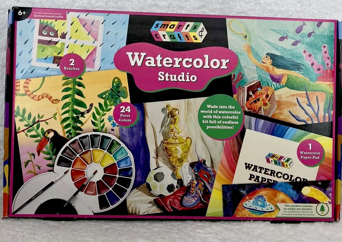 Smarts & Crafts Watercolor Studio Kit Multicolor 28-Pc W/ Paints Brushes Paper..