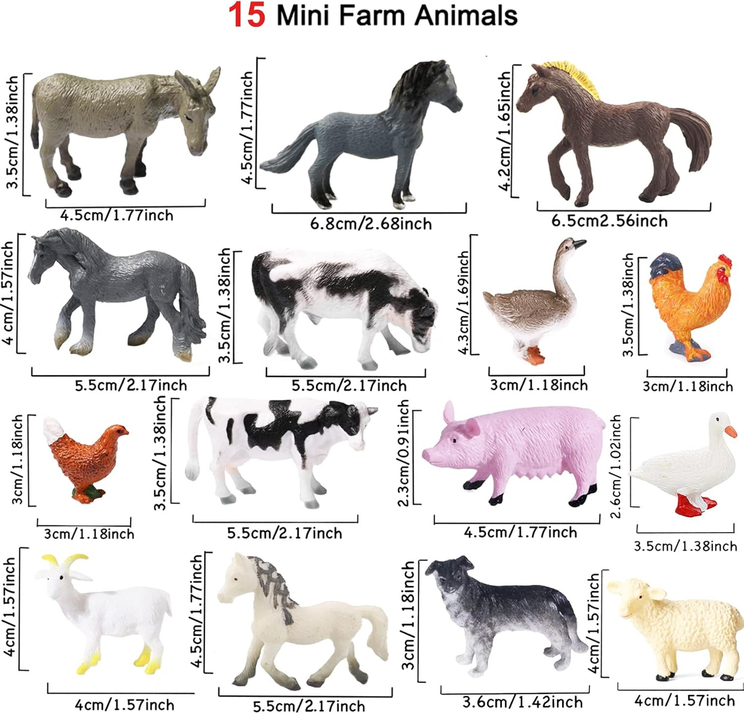 15 Pcs Mini Figures Toys Realistic Farm Animal Figurines, Plastic Learning Educa
