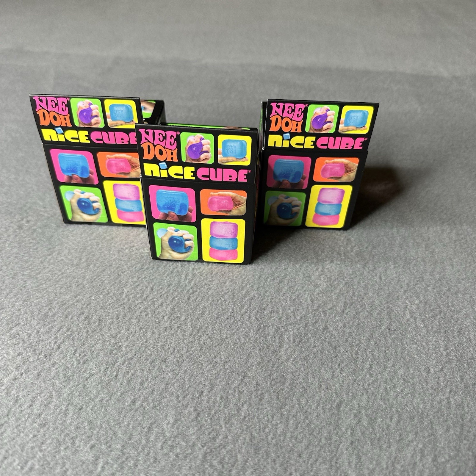 Lot 3 NeeDoh Nice Cube Super Solid Squish Fidget Sensory Pink Purple Blue NEW