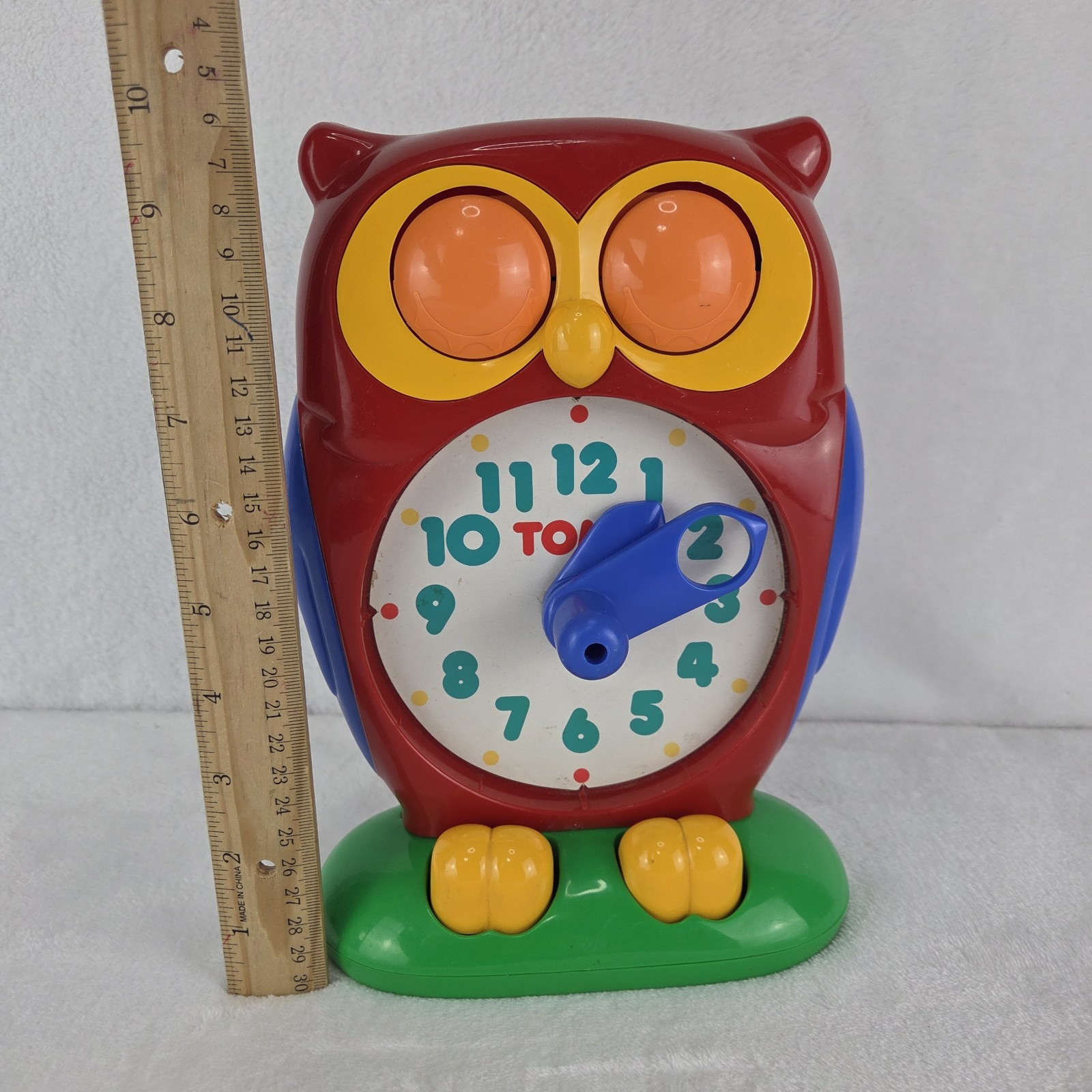 Vintage 1990 TOMY Owl Teaching Clock Toy Mechanical Working Educational