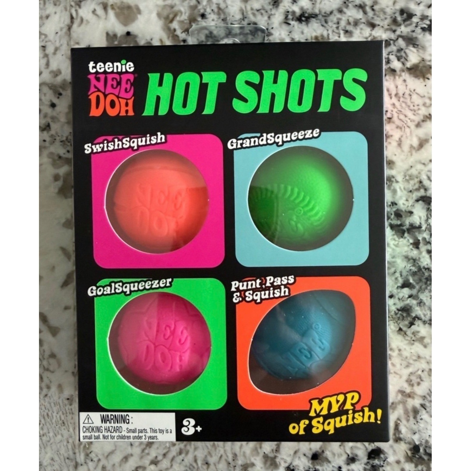 NeeDoh Hot Shots Teenie Squishy Sports Ball Nee Doh Fidget Toy 4 Pack NEW