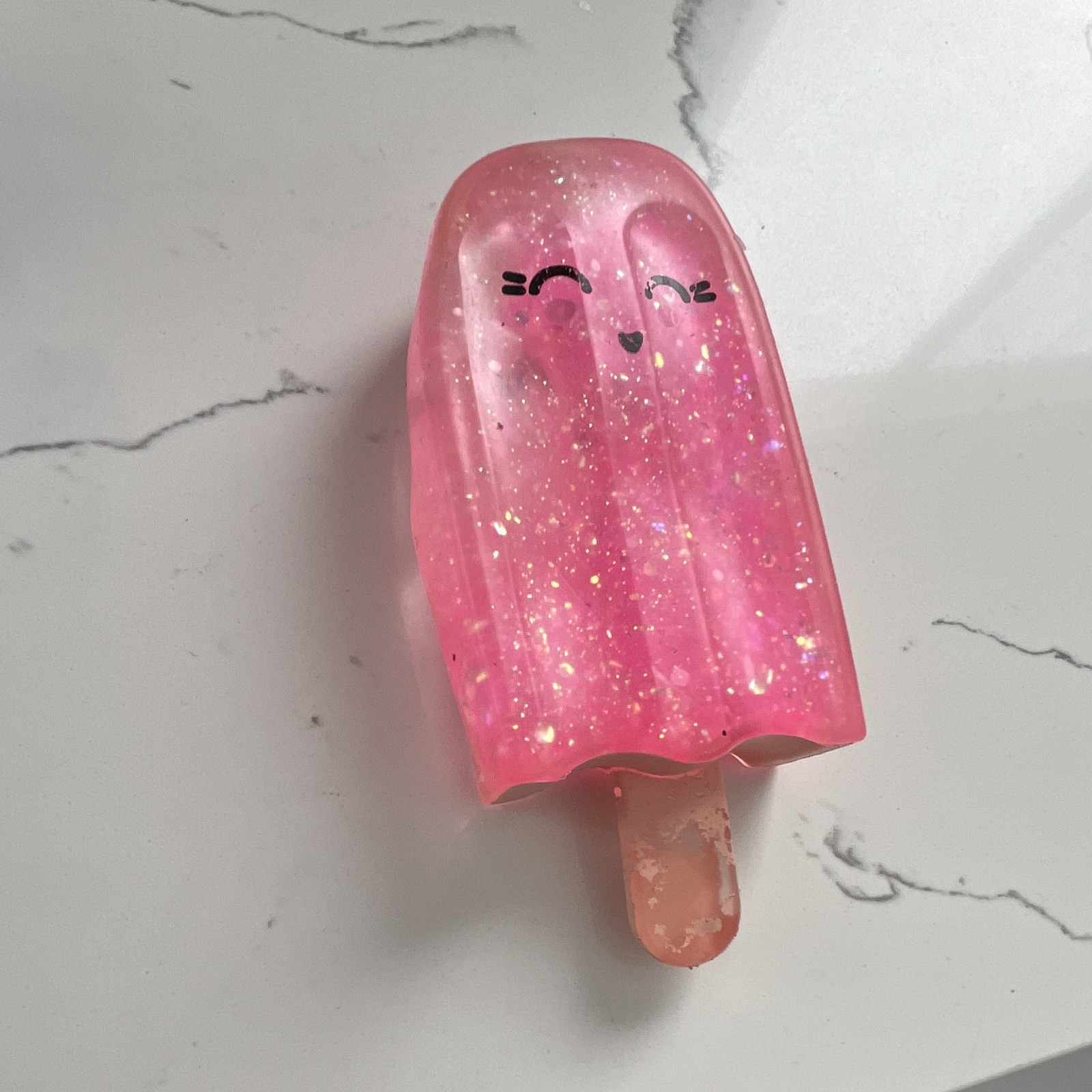 Popsicle-Shaped Tactile Squeeze Toy, Pink Glitter, Smiling Face