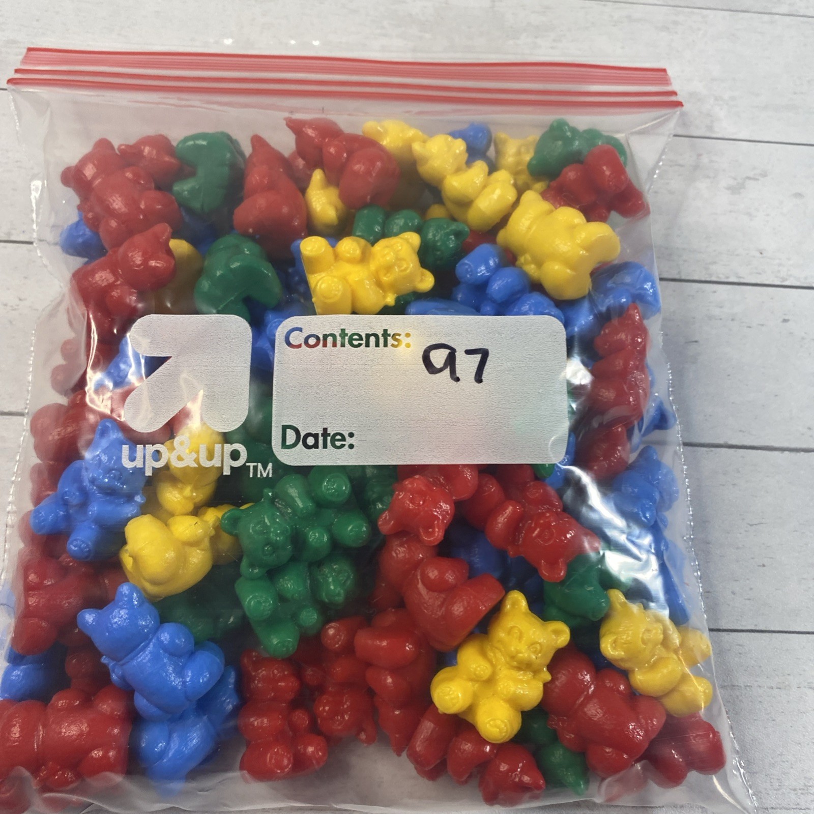 Plastic One Inch Teddy Bear Counters Red Yellow Blue Green Lot Of 97