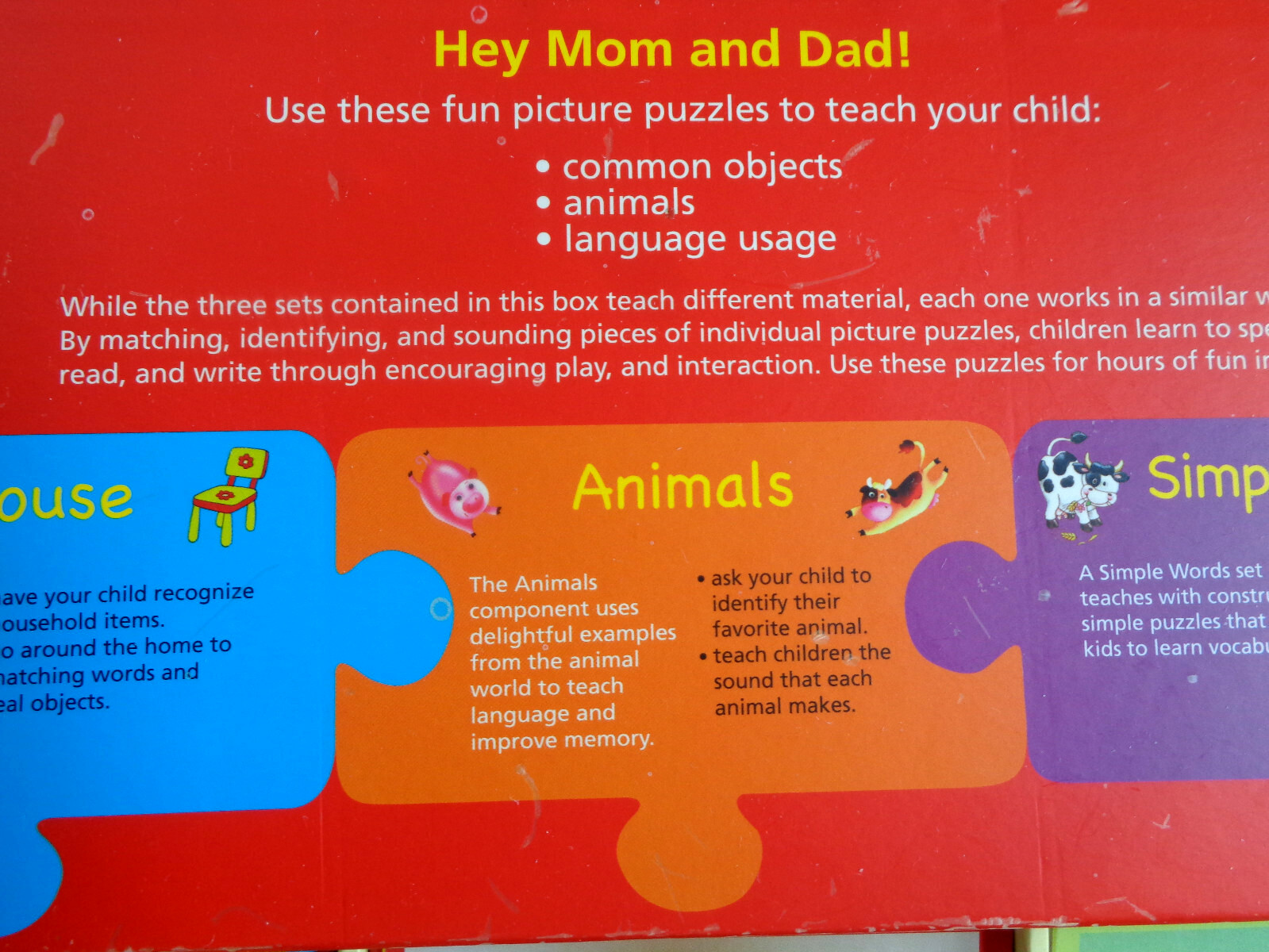 FIRST WORDS Puzzle Set~House-Animals-Simple Words Early Childhood Development