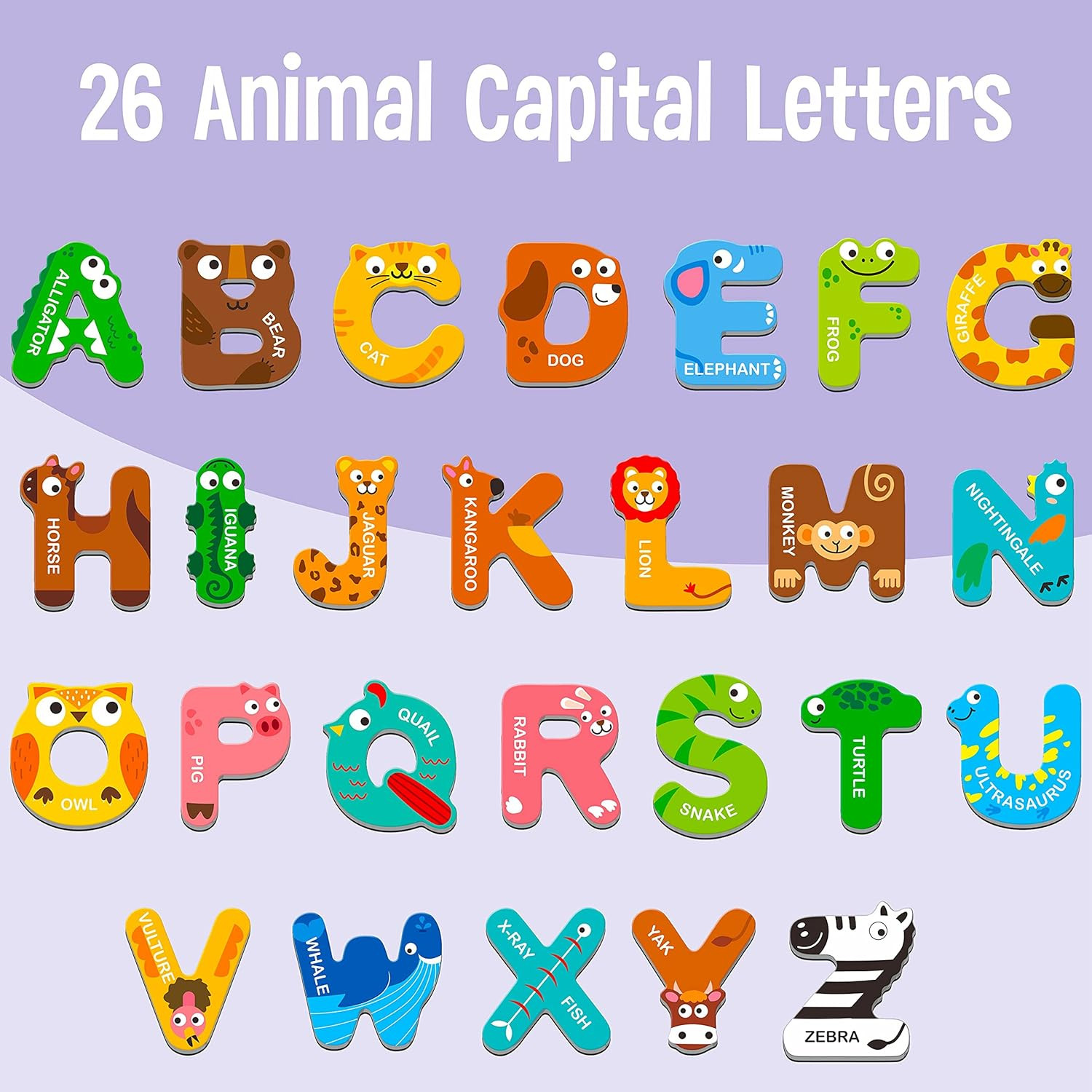Large Magnetic Animal Alphabet Letters ABC Fridge Toys Kids 3-5 Years (70 chars)