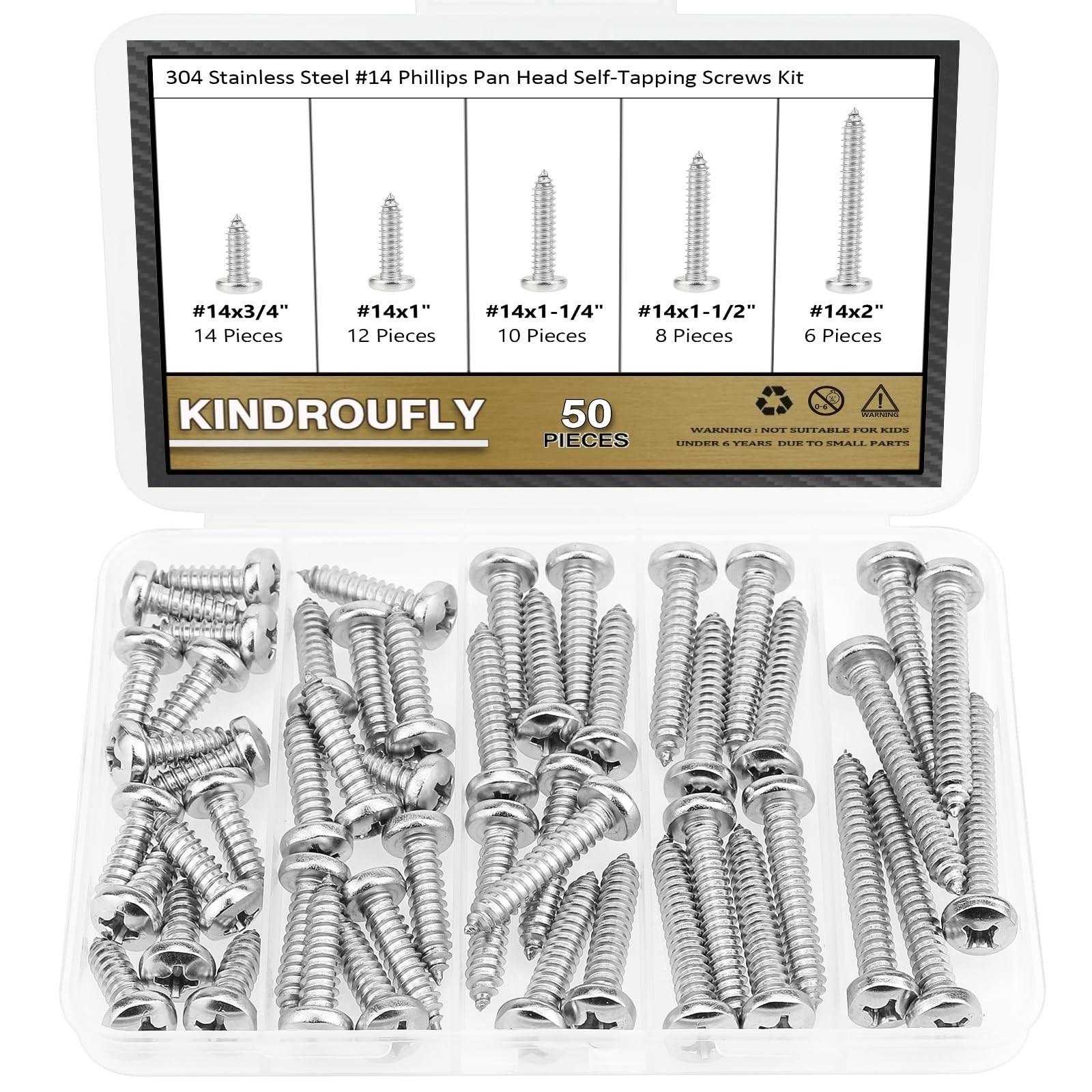 50 Pieces #14 x 3/4″ 1″ 1-1/4″ 1-1/2″ 2″ Phillips Pan Head Self-Tapping Screw…