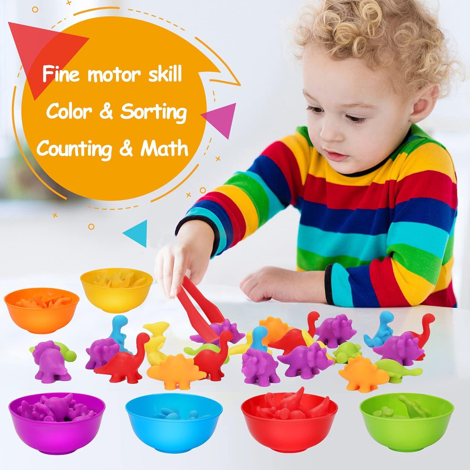 Counting Dinosaurs Montessori Toys for 3 4 5 Years Old Boys Small, 6 Bowls