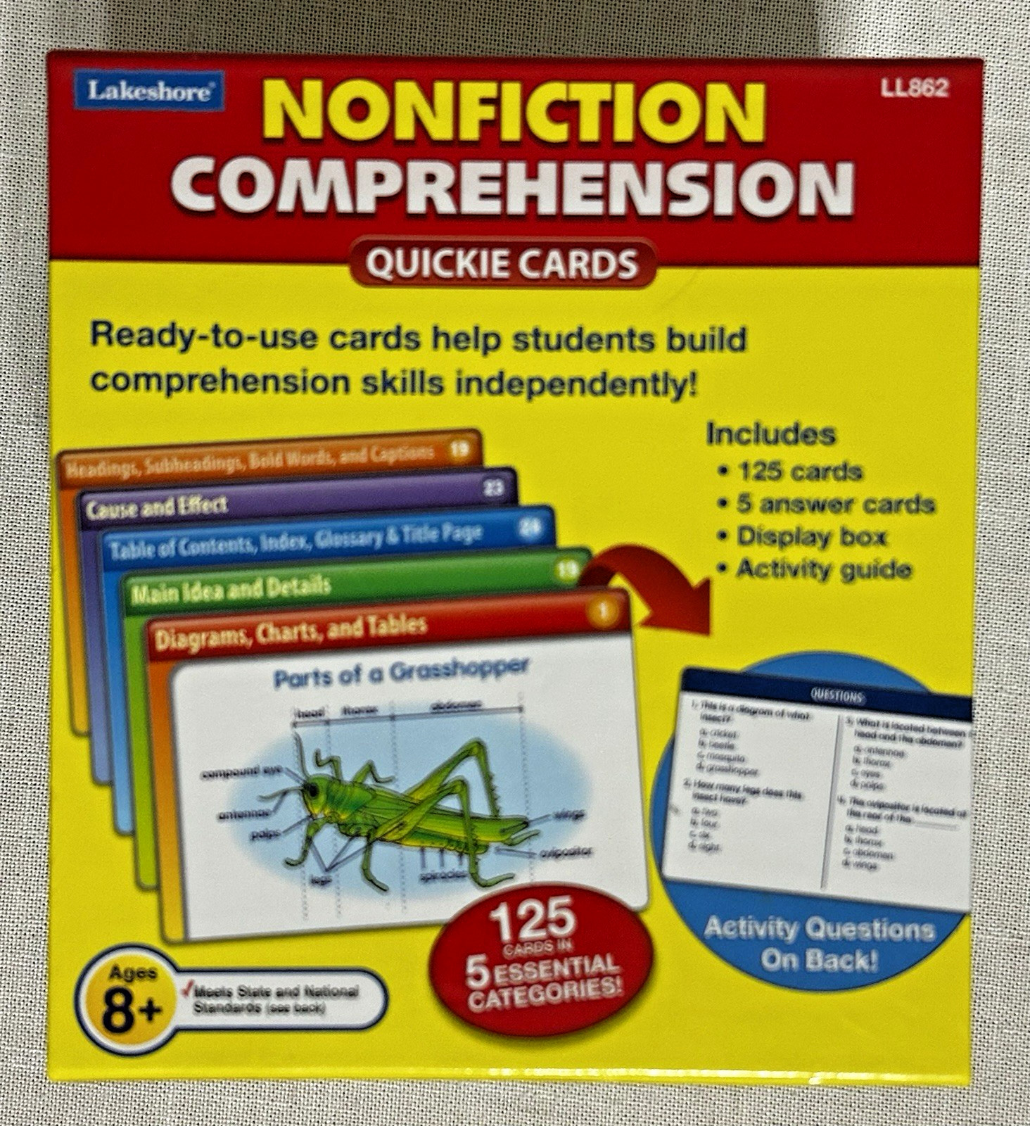 Lakeshore Nonfiction Comprehension 125 Quickie Cards Grade 3-5 Age 8-10 Complete