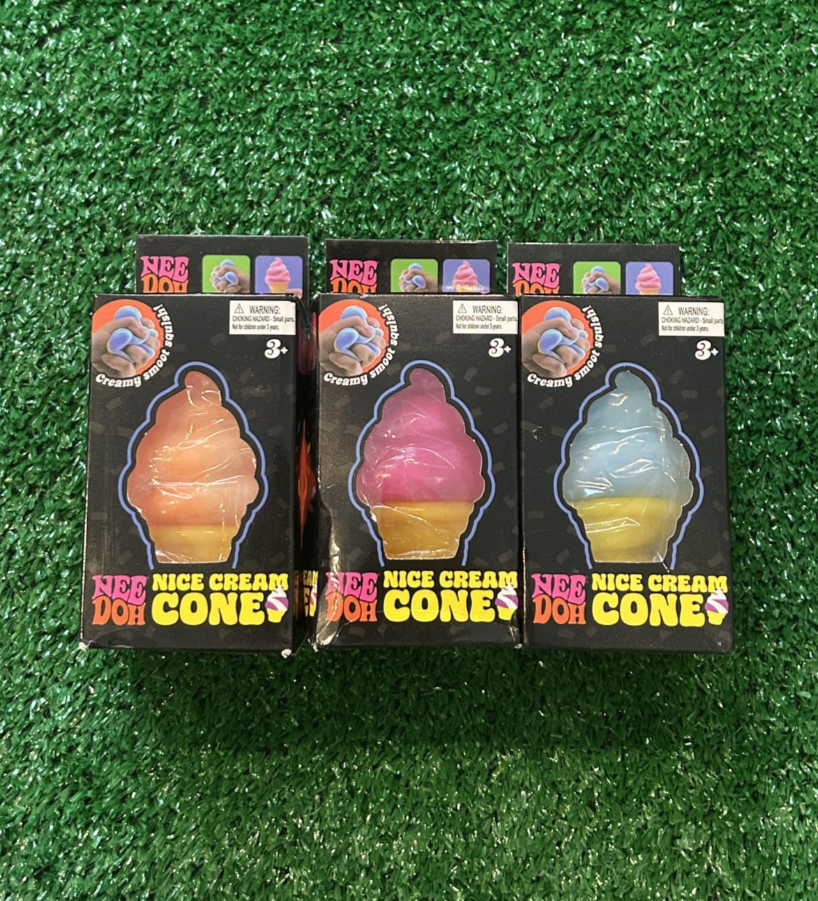 Nee Doh Nice ice Cream Cone Blue Orange Pink Ice Cream Squishy Lot of 3 New