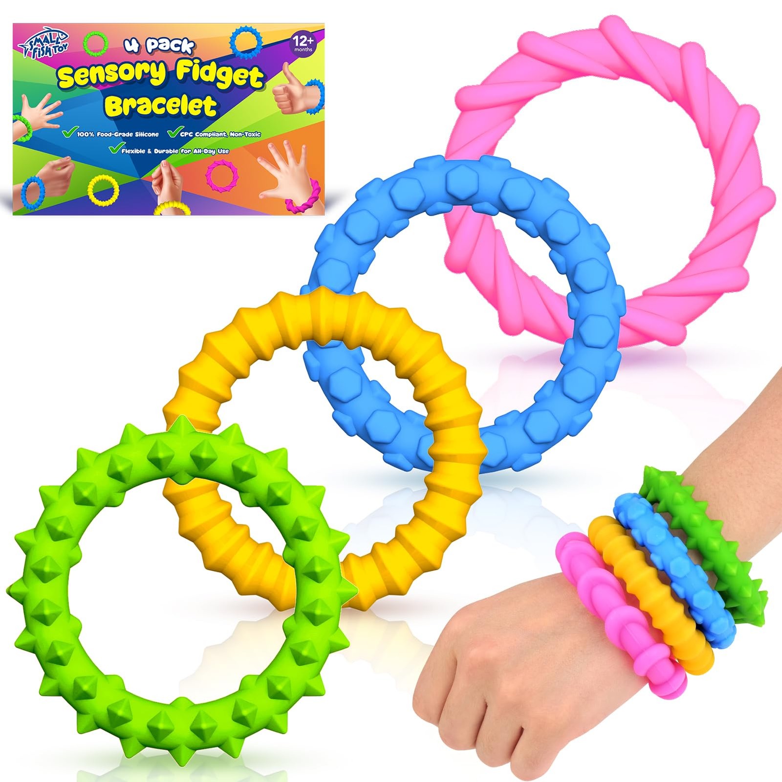 Sensory Fidget Toys Kids Toddlers – 4 Pack Chew 0.63 inches, Colorful