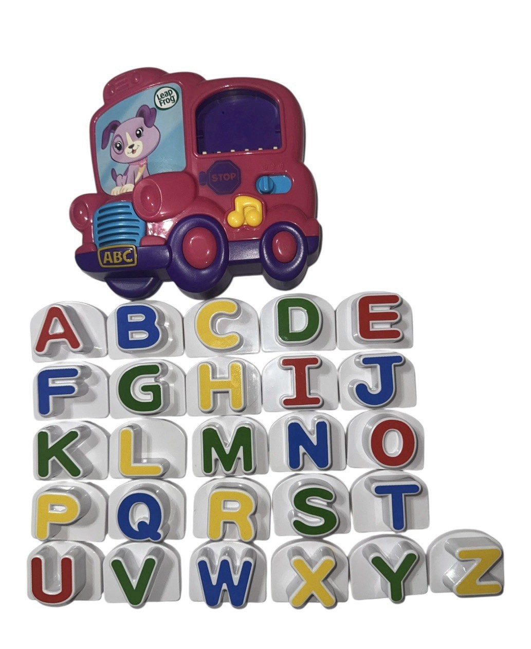 Leap Frog ABC School Bus Pink Purple Phonics Alphabet Letters Magnetic Complete
