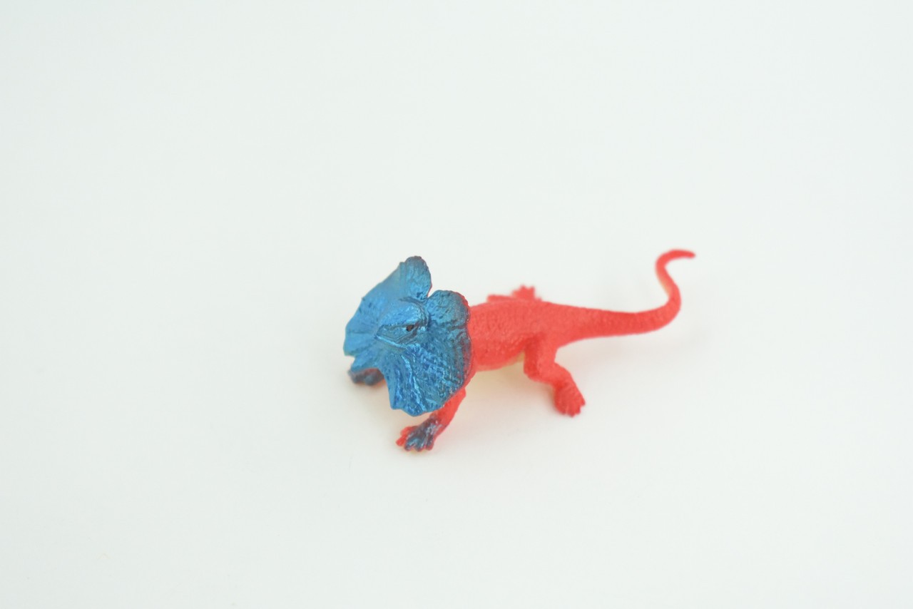 Toy Frilled Lizard, Red and Blue, Realistic Hand Painted Rubber 2.5″ WR40 B197