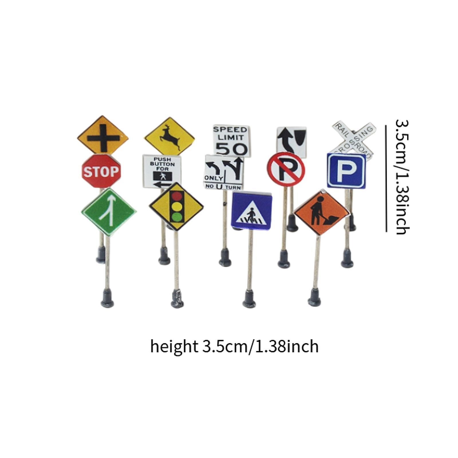 14x Mini Traffic Signs Realistic Models for Educational Play Micro Landscape